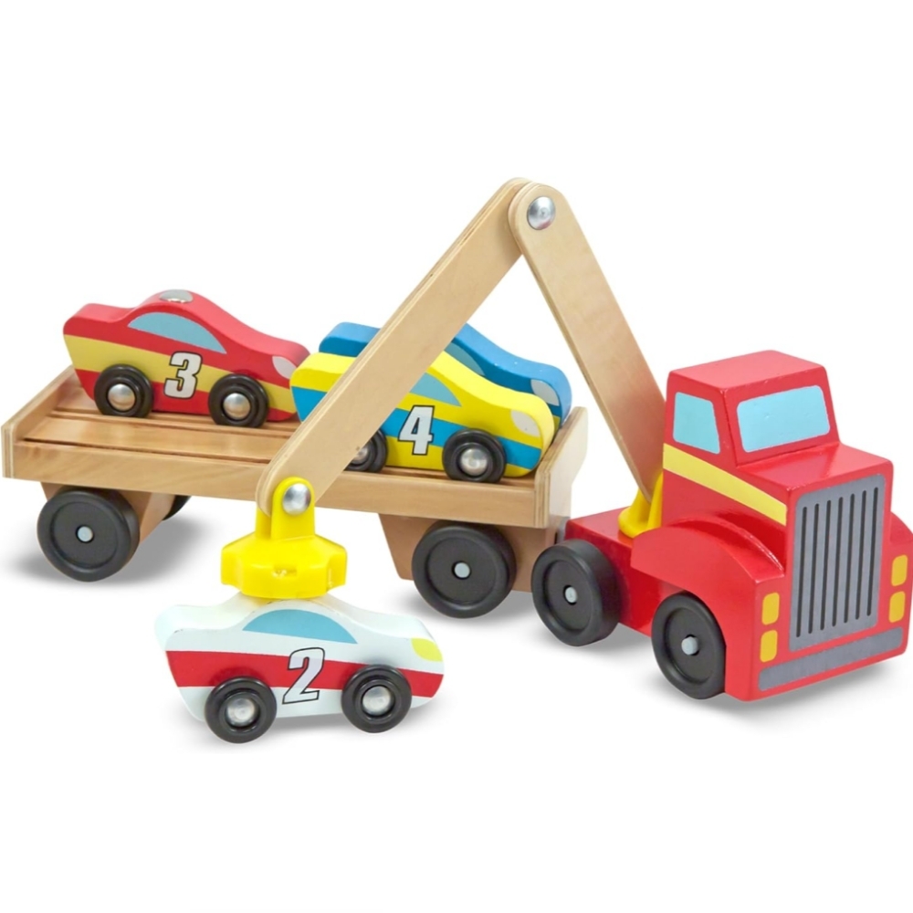 Melissa & Doug Magnetic Car Loader Wooden Toy Truck and Cars Set